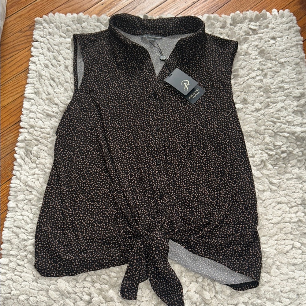 Adrianna Papell Black Sleeveless Top with Tie Front